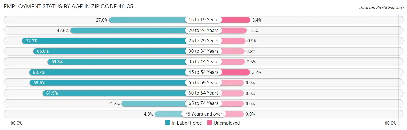 Employment Status by Age in Zip Code 46135