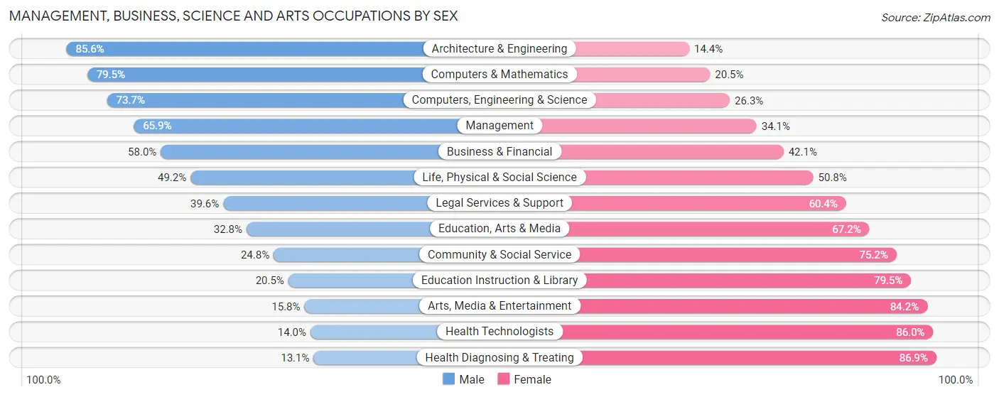 Management, Business, Science and Arts Occupations by Sex in Zip Code 46143