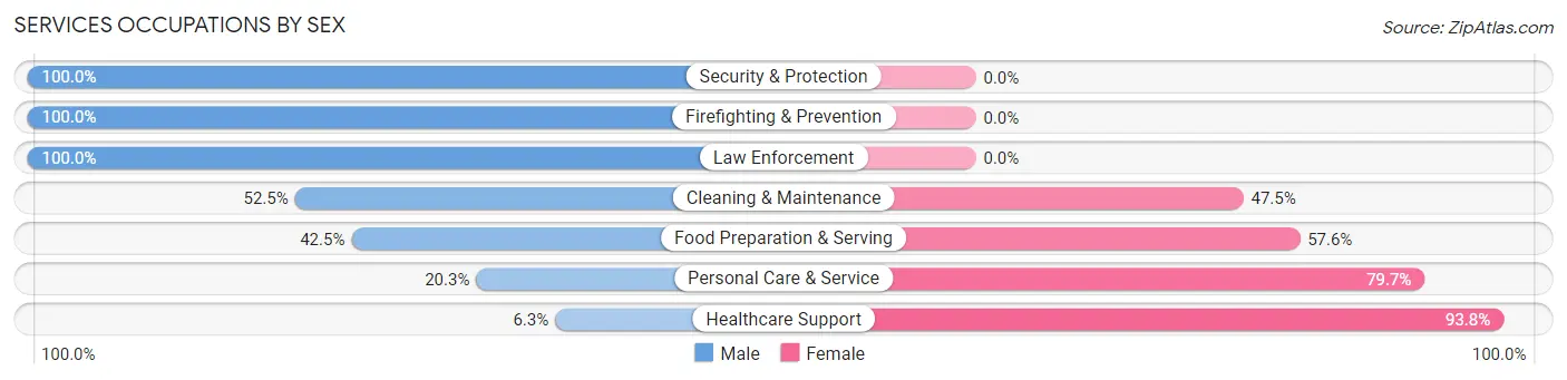 Services Occupations by Sex in Zip Code 46164