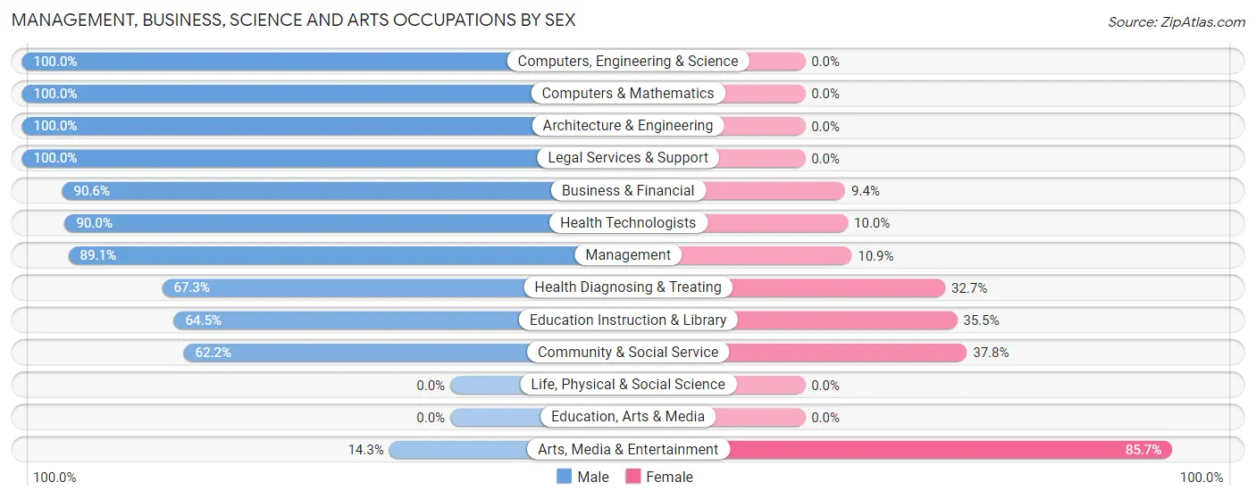 Management, Business, Science and Arts Occupations by Sex in Zip Code 46165