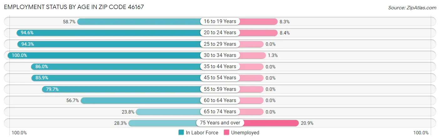 Employment Status by Age in Zip Code 46167