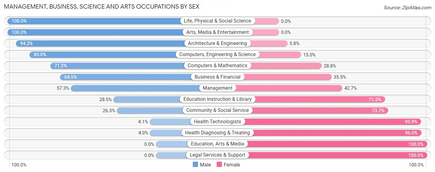 Management, Business, Science and Arts Occupations by Sex in Zip Code 46167