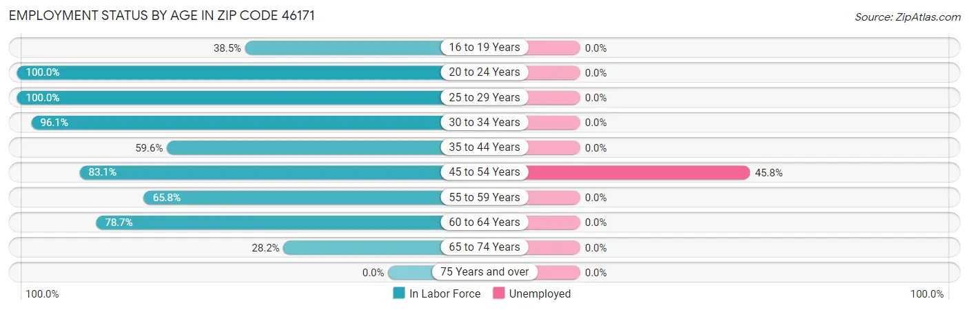 Employment Status by Age in Zip Code 46171