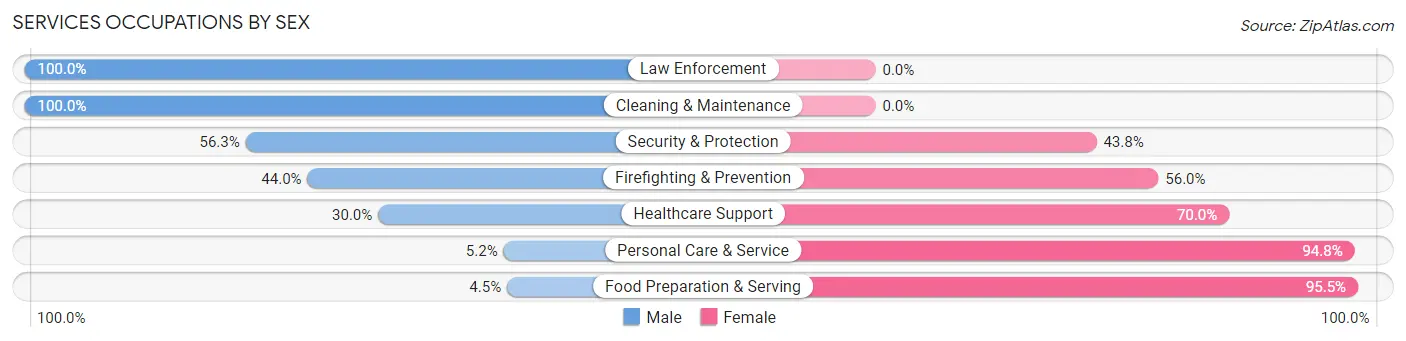 Services Occupations by Sex in Zip Code 46172