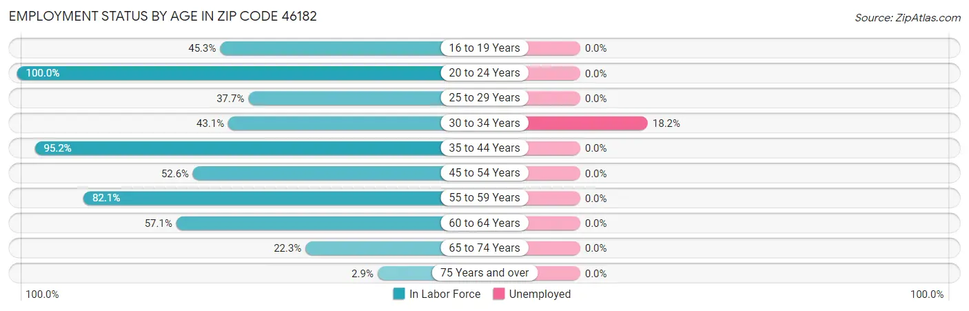 Employment Status by Age in Zip Code 46182