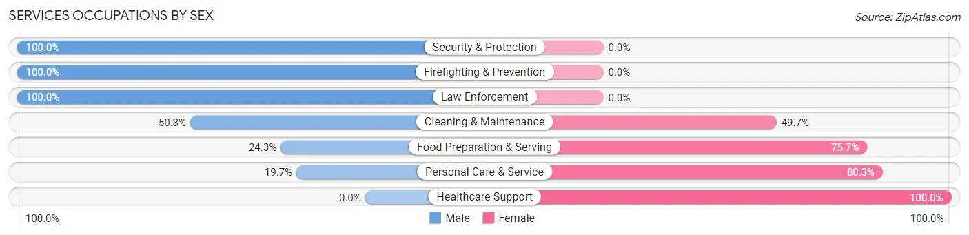 Services Occupations by Sex in Zip Code 46184