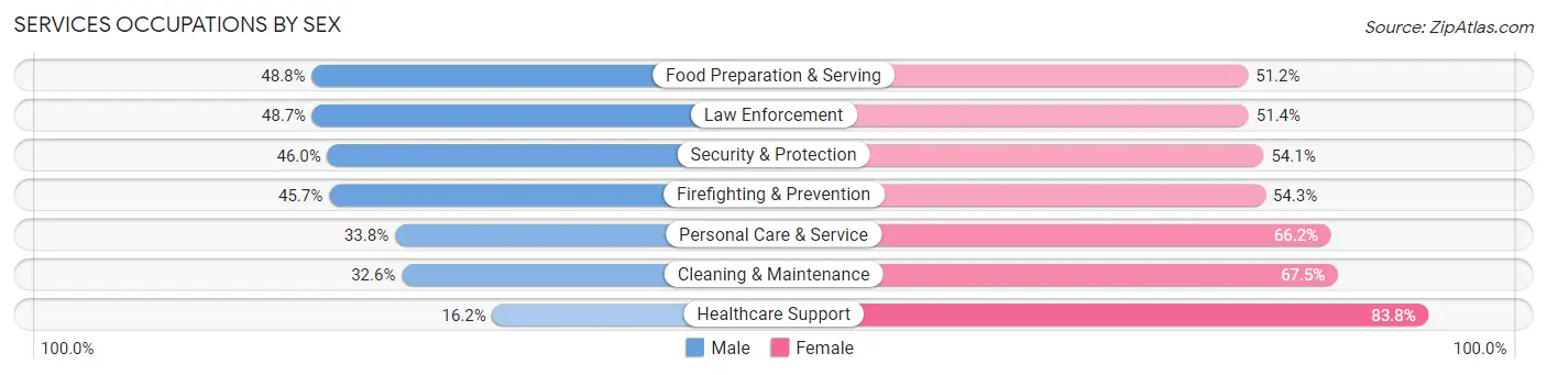 Services Occupations by Sex in Zip Code 46201