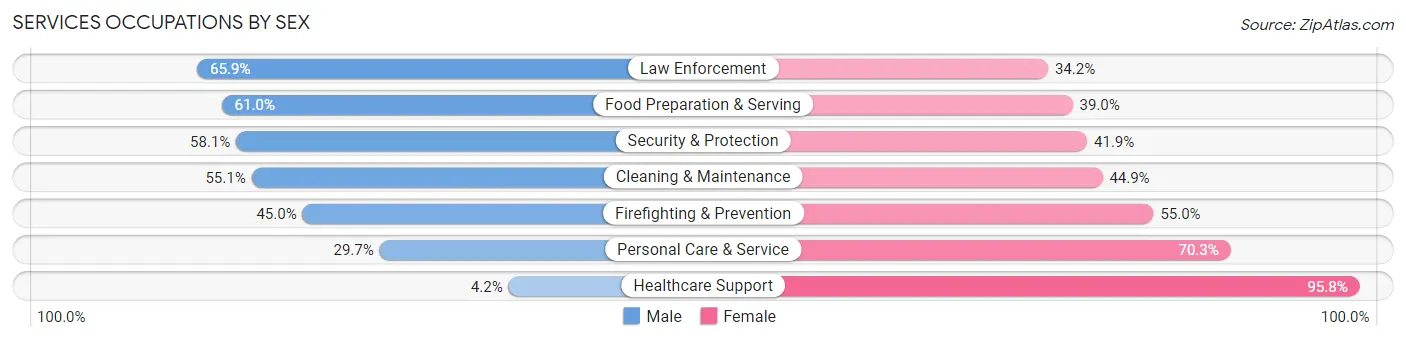 Services Occupations by Sex in Zip Code 46205