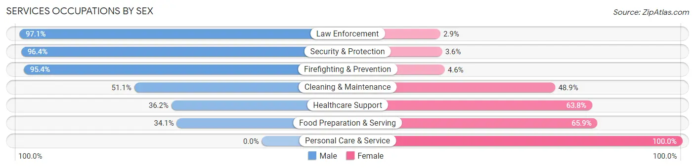 Services Occupations by Sex in Zip Code 46217