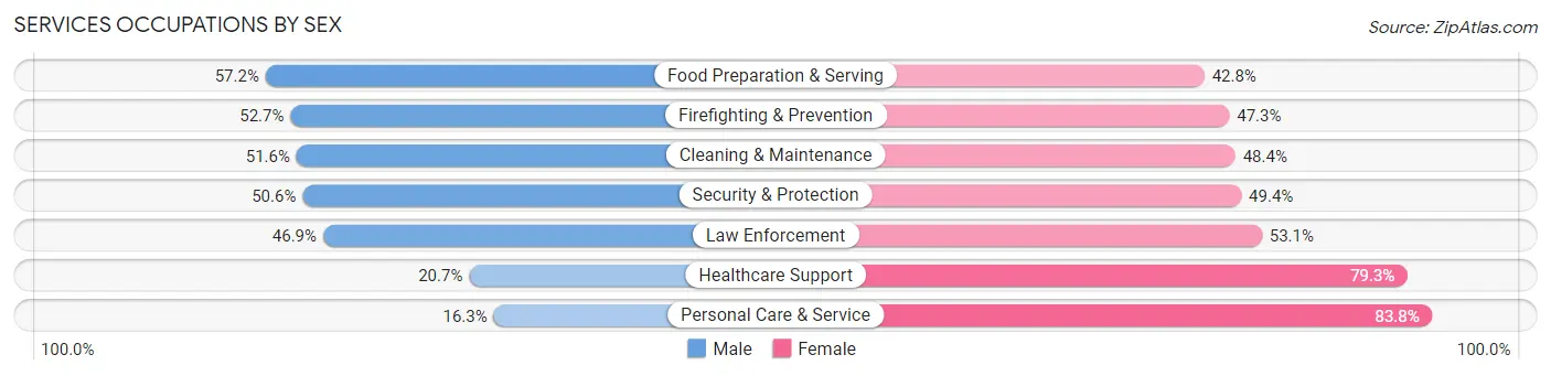 Services Occupations by Sex in Zip Code 46219