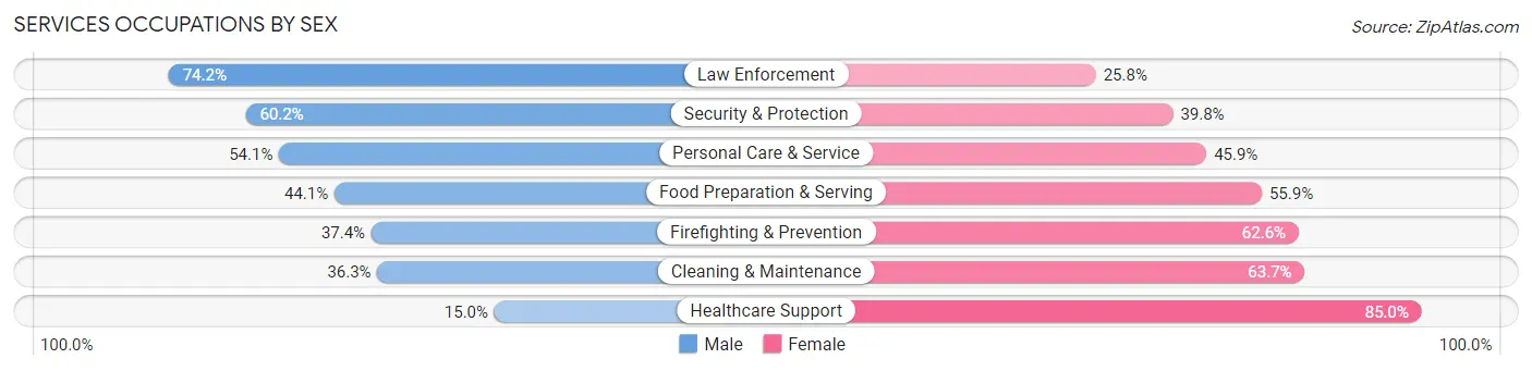 Services Occupations by Sex in Zip Code 46221