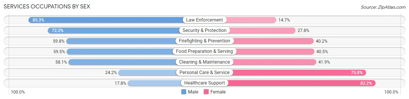 Services Occupations by Sex in Zip Code 46224