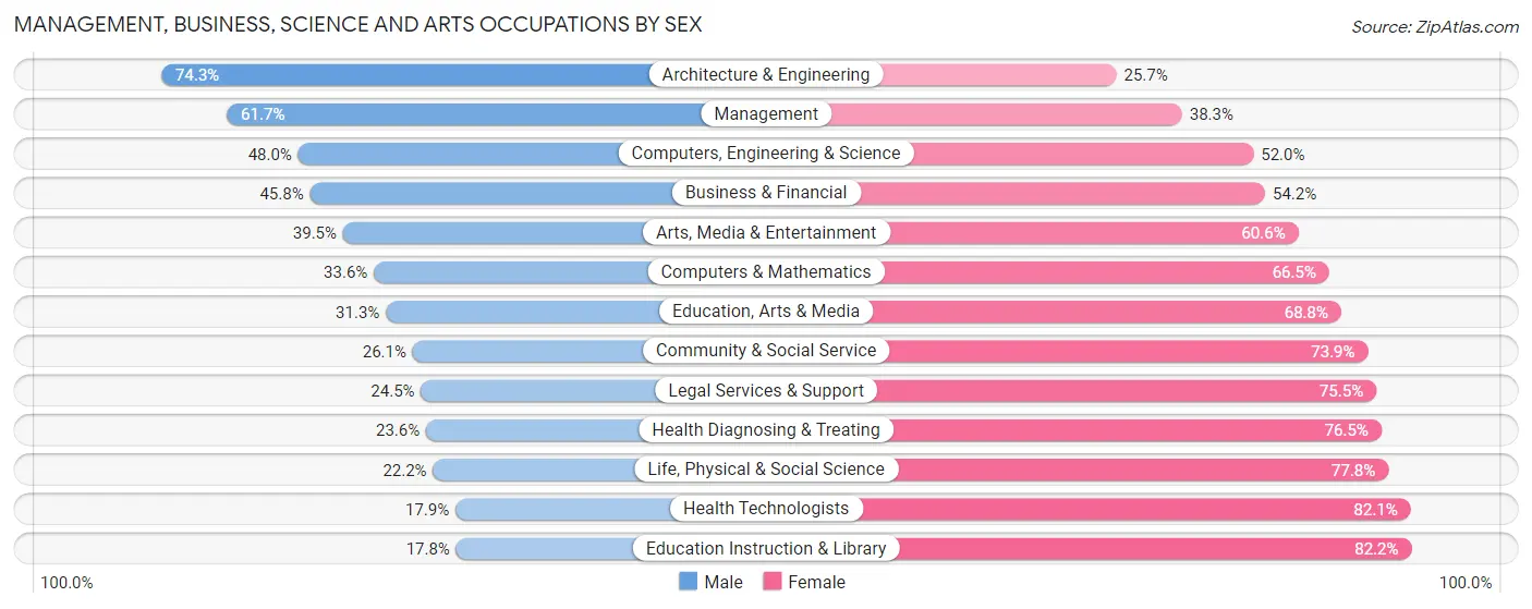 Management, Business, Science and Arts Occupations by Sex in Zip Code 46304