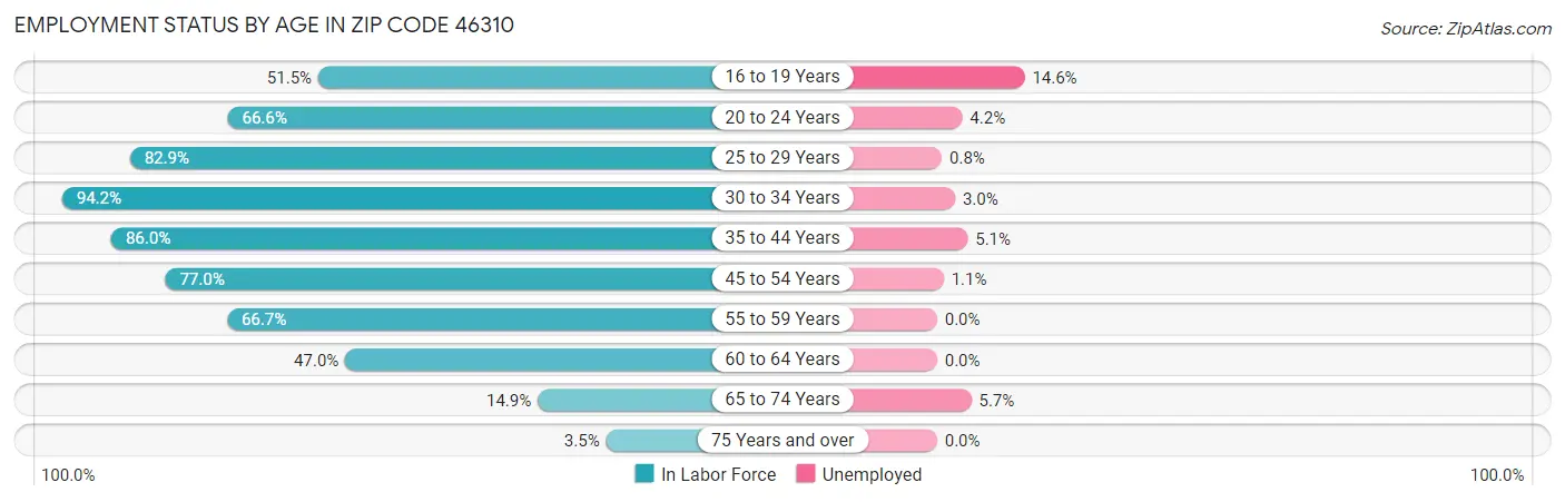 Employment Status by Age in Zip Code 46310