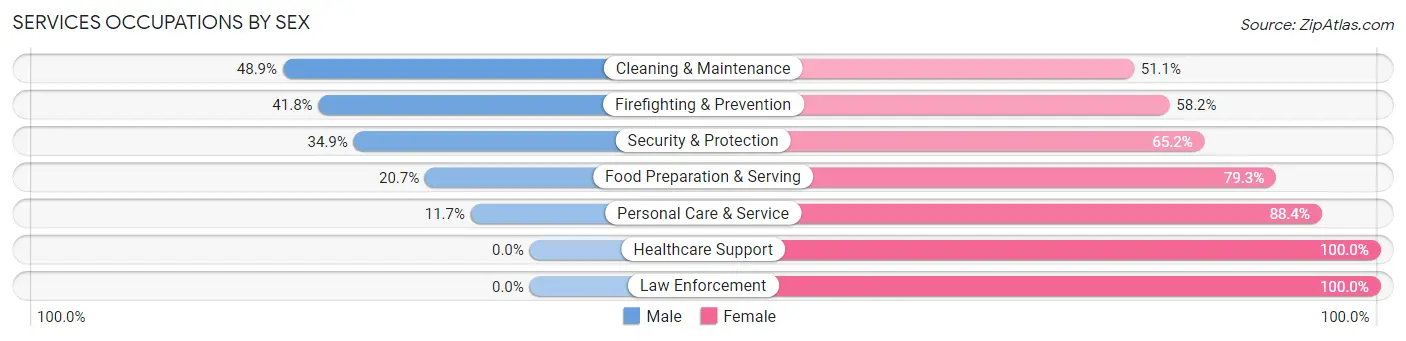 Services Occupations by Sex in Zip Code 46319