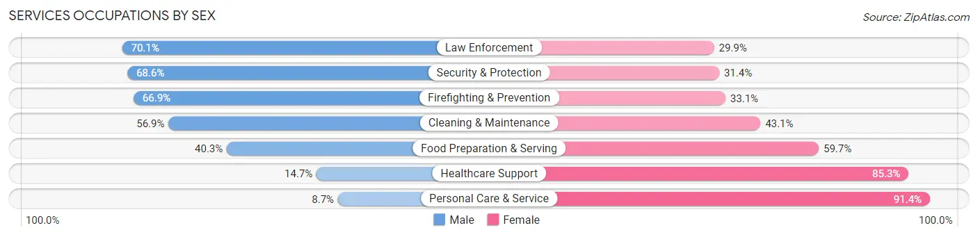 Services Occupations by Sex in Zip Code 46322