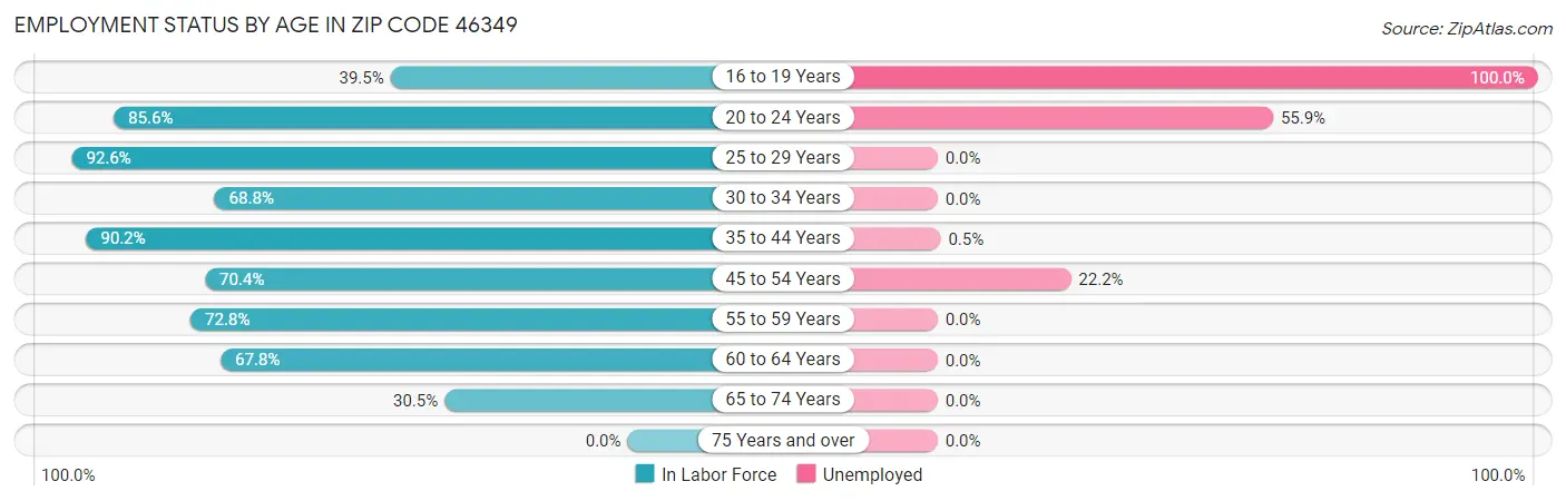 Employment Status by Age in Zip Code 46349
