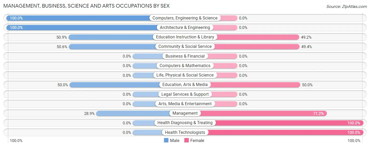 Management, Business, Science and Arts Occupations by Sex in Zip Code 46349