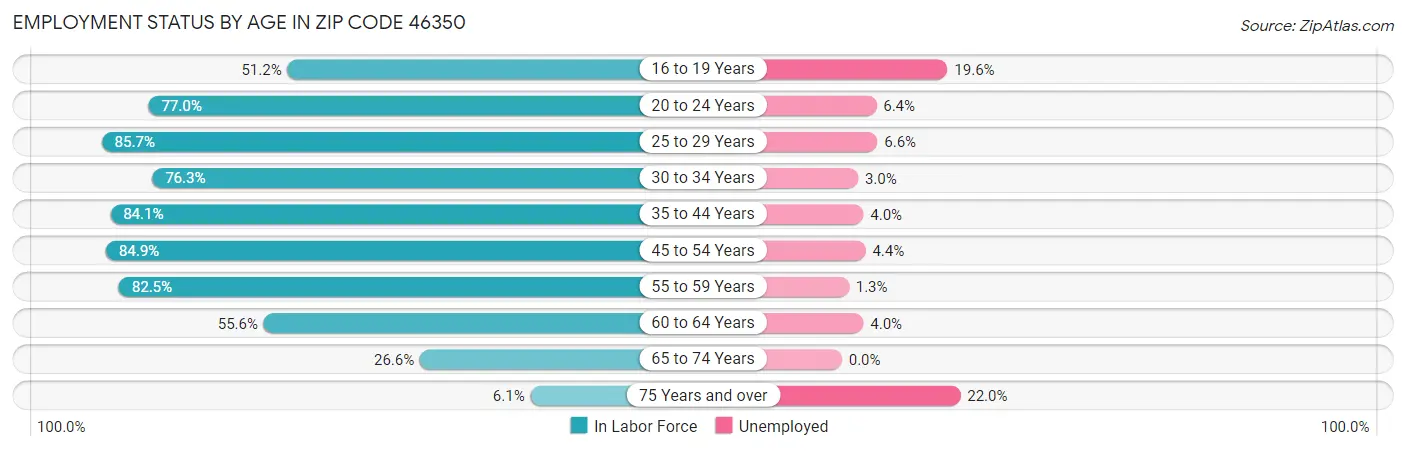 Employment Status by Age in Zip Code 46350