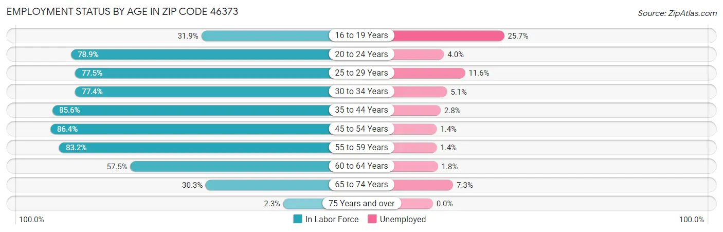 Employment Status by Age in Zip Code 46373