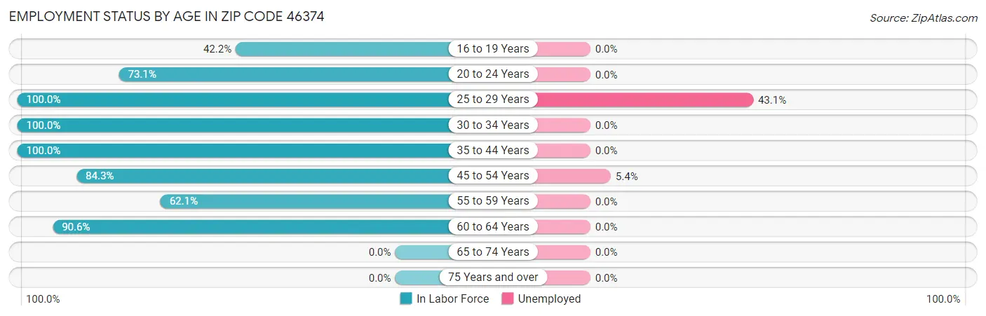 Employment Status by Age in Zip Code 46374