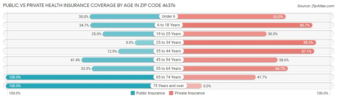 Public vs Private Health Insurance Coverage by Age in Zip Code 46376