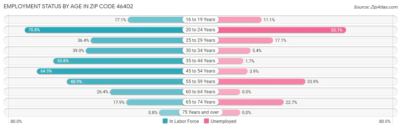 Employment Status by Age in Zip Code 46402