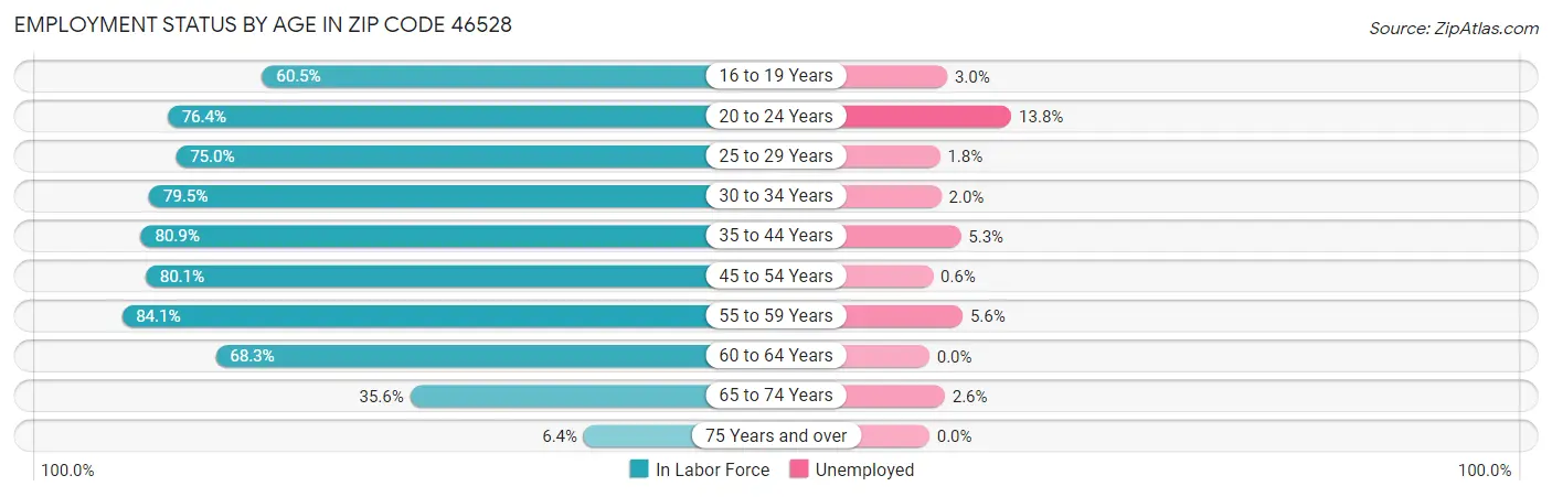 Employment Status by Age in Zip Code 46528