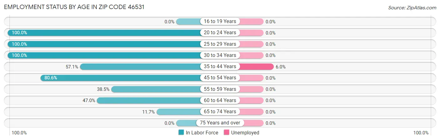 Employment Status by Age in Zip Code 46531