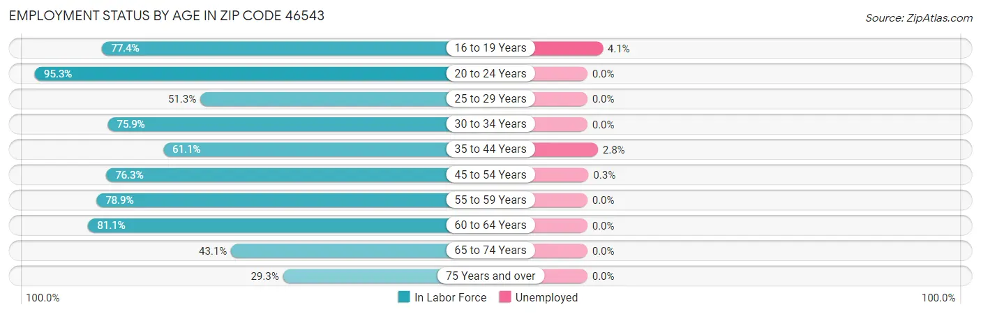 Employment Status by Age in Zip Code 46543