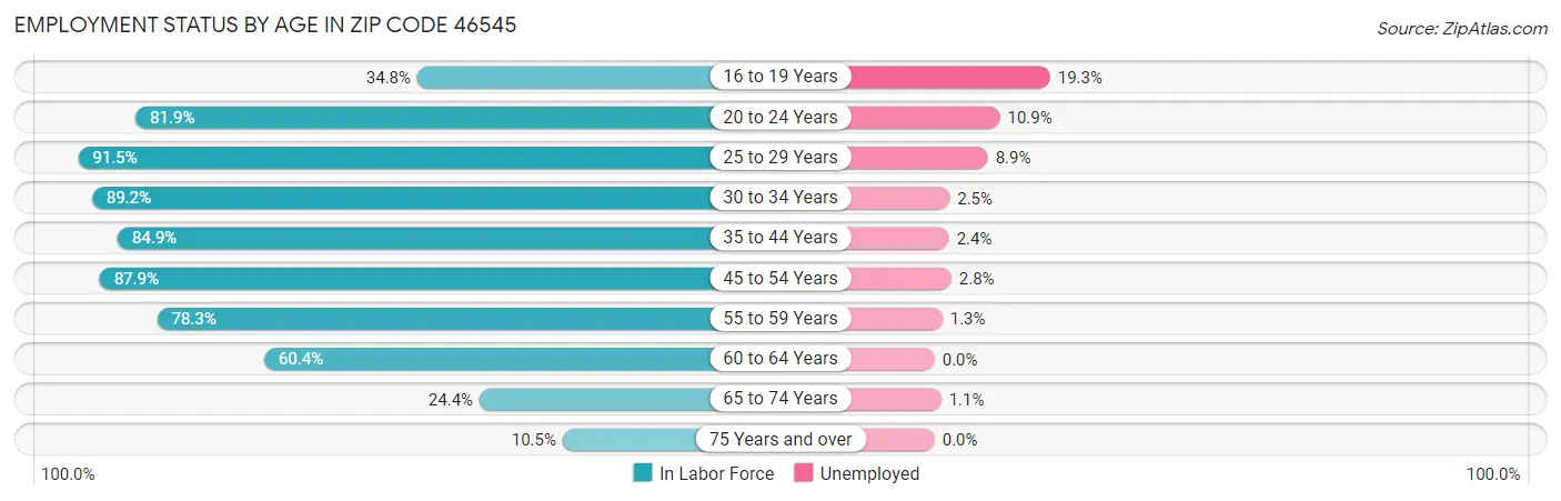 Employment Status by Age in Zip Code 46545