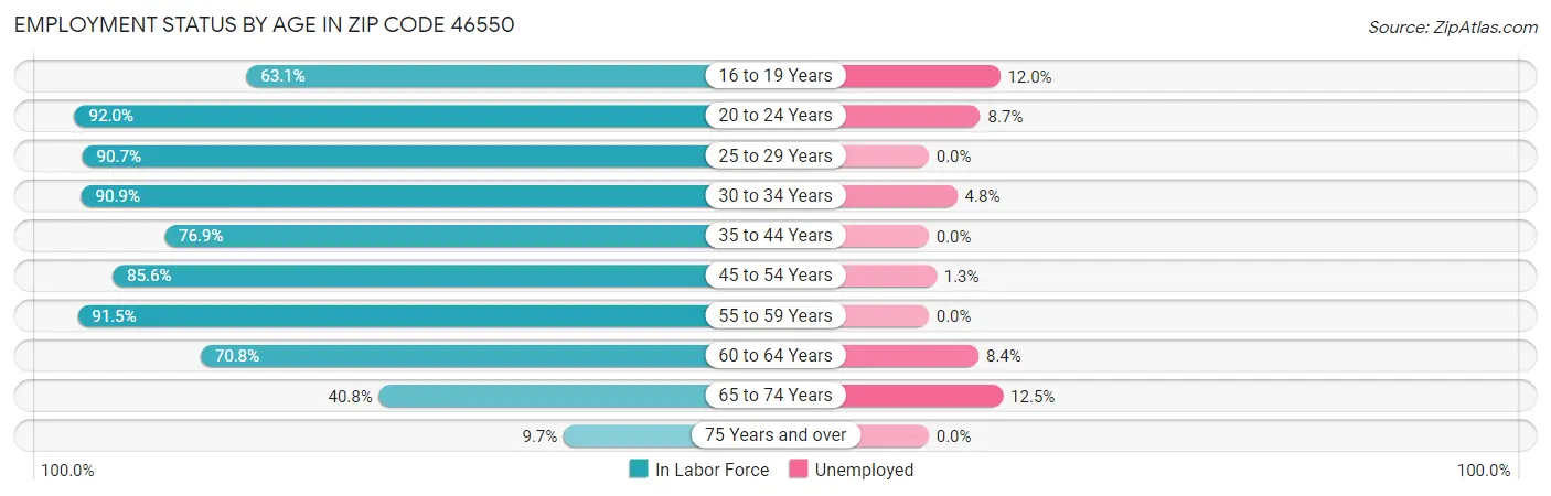 Employment Status by Age in Zip Code 46550