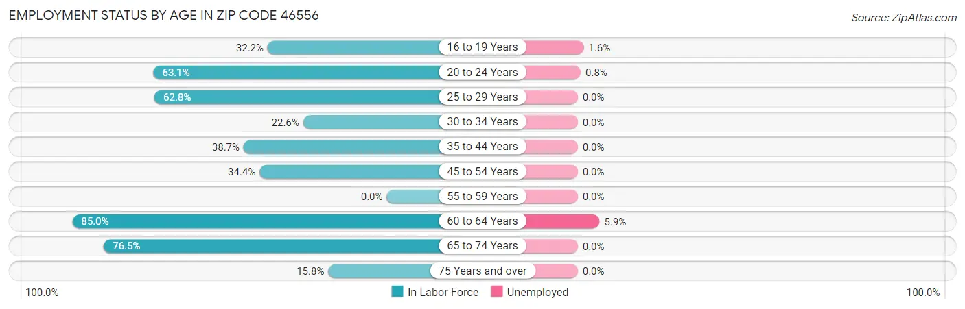 Employment Status by Age in Zip Code 46556