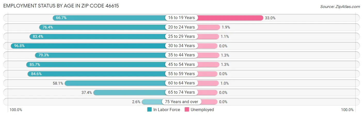Employment Status by Age in Zip Code 46615