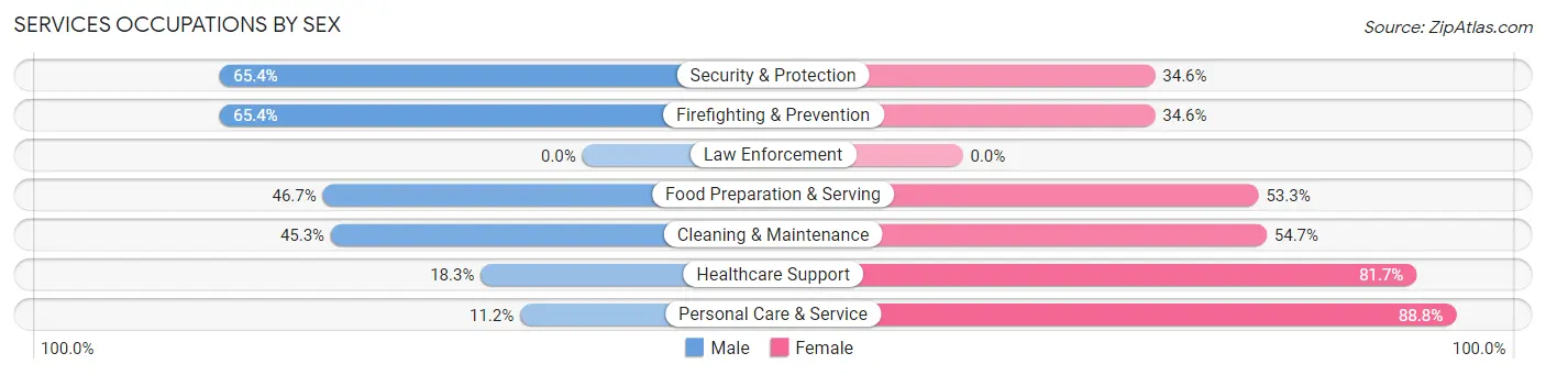 Services Occupations by Sex in Zip Code 46615