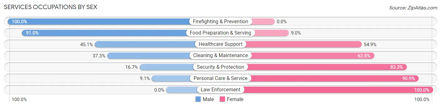 Services Occupations by Sex in Zip Code 46616
