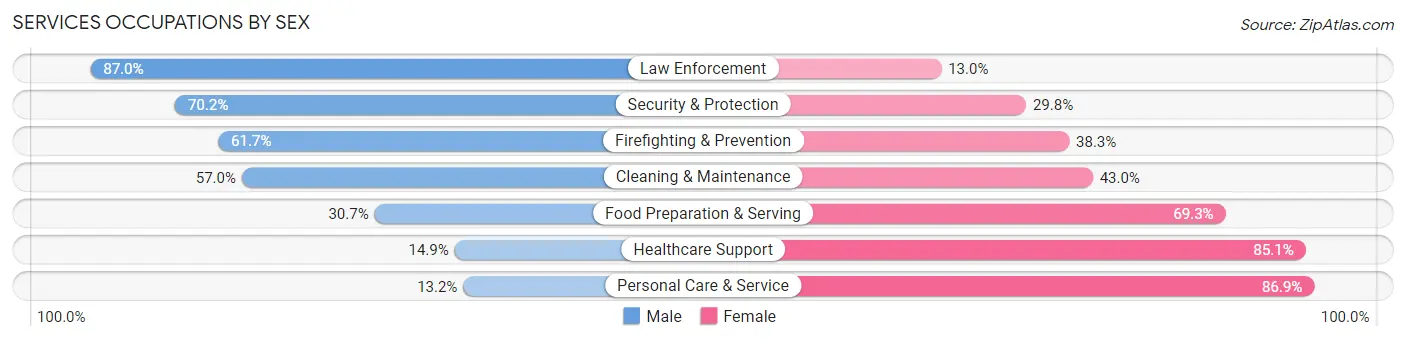 Services Occupations by Sex in Zip Code 46628