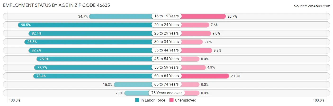 Employment Status by Age in Zip Code 46635