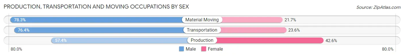 Production, Transportation and Moving Occupations by Sex in Zip Code 46703