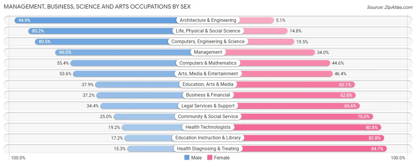 Management, Business, Science and Arts Occupations by Sex in Zip Code 46706