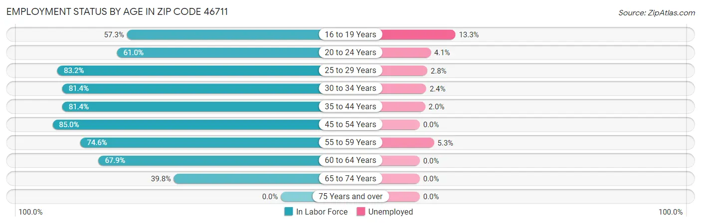 Employment Status by Age in Zip Code 46711