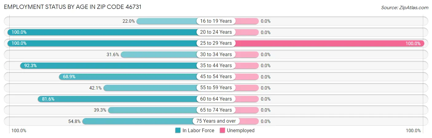 Employment Status by Age in Zip Code 46731