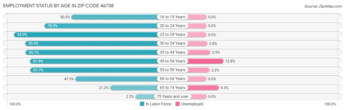 Employment Status by Age in Zip Code 46738