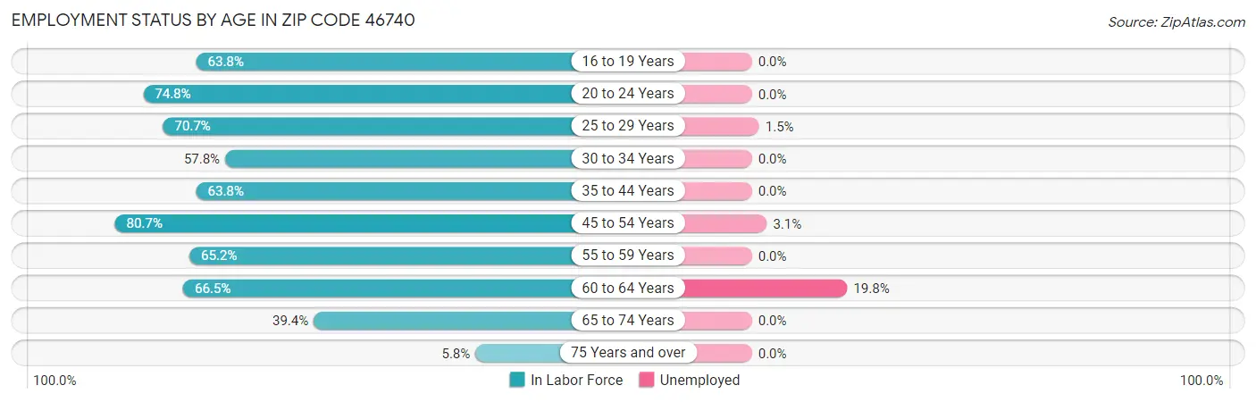 Employment Status by Age in Zip Code 46740
