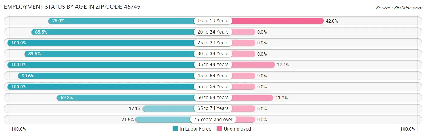 Employment Status by Age in Zip Code 46745