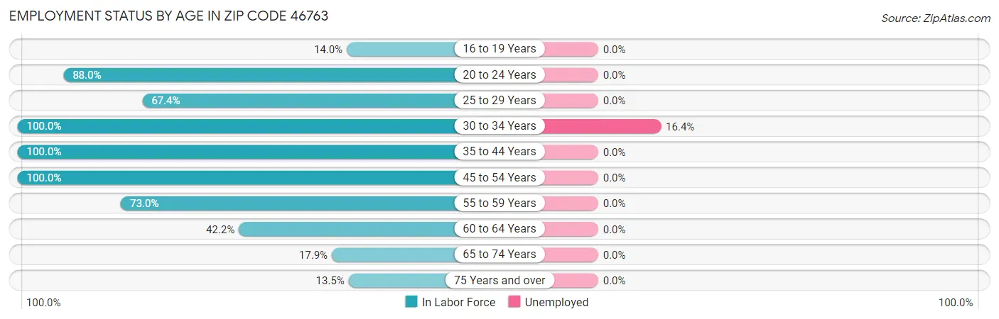 Employment Status by Age in Zip Code 46763
