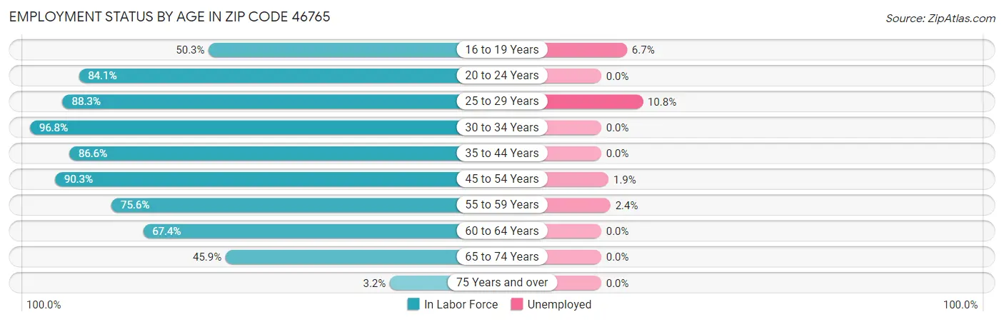 Employment Status by Age in Zip Code 46765