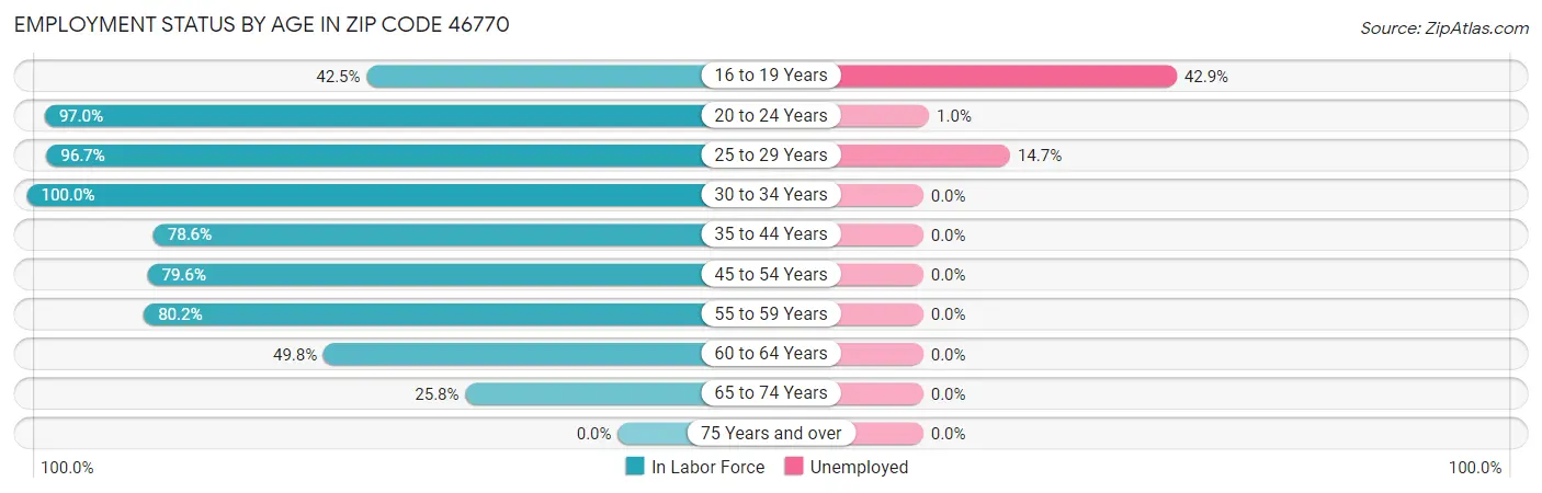 Employment Status by Age in Zip Code 46770