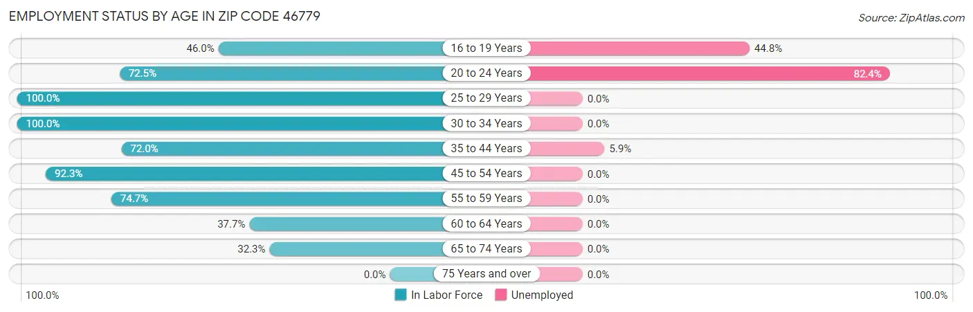 Employment Status by Age in Zip Code 46779