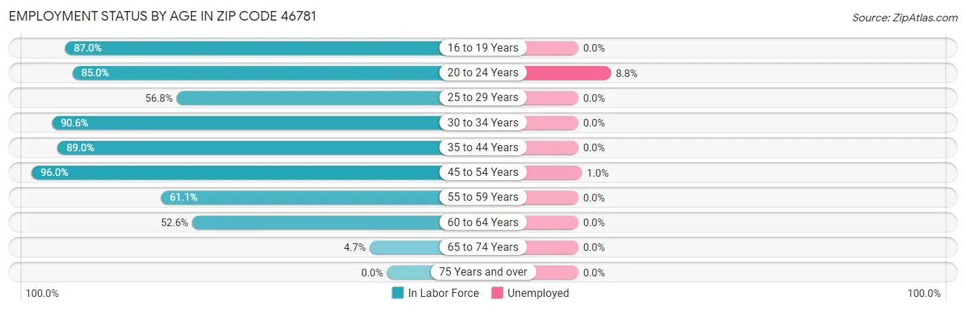 Employment Status by Age in Zip Code 46781